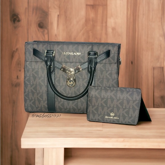 Michael Kors Nouveau Hamilton Leather Satchel Wallet in Brn/Blk